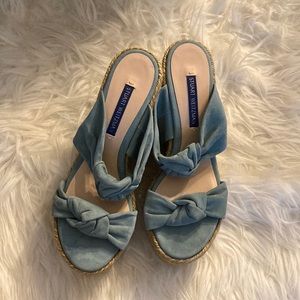 Stuart Weitzman Espadrilles Platform Sandals Wedges Blue Leather